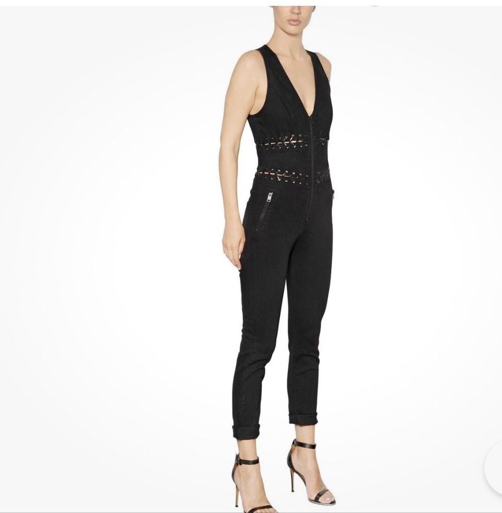 Diesel Black Denim Lace-Up Jumpsuit Women’s Sz XS Skinny Zip Front Moto Y2K